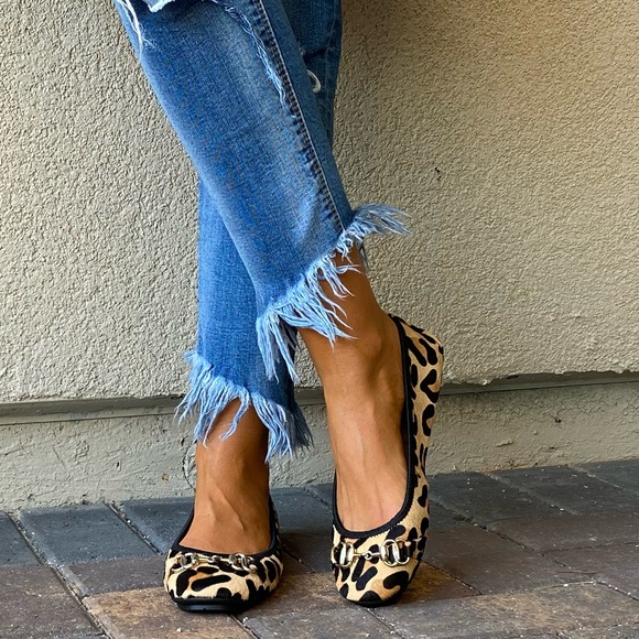 Animal Print Calf Hair Gold Hardware Crunch Flats - Picture 3 of 10